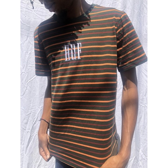 HUF Other - Huf Worldwide T Shirt Men's Size Medium Green Striped Short Sleeve Cotton‎ Tee
